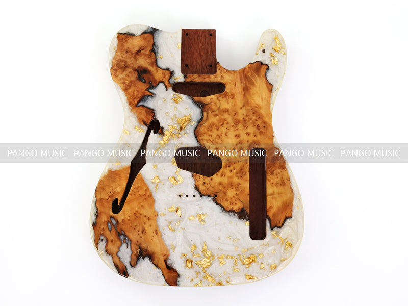 One-of-a-Kind Burl Wood Veneer Epoxy Resin Tele Thinline Style Electric Guitar Body with F-Hole (TRB-001)