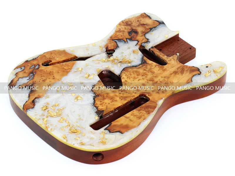 One-of-a-Kind Burl Wood Veneer Epoxy Resin Tele Thinline Style Electric Guitar Body with F-Hole (TRB-001)