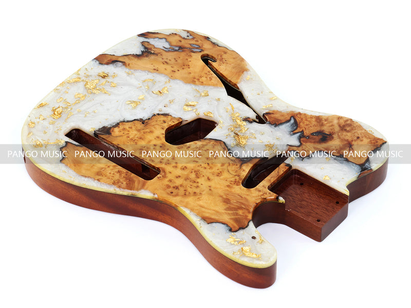 One-of-a-Kind Burl Wood Veneer Epoxy Resin Tele Thinline Style Electric Guitar Body with F-Hole (TRB-001)