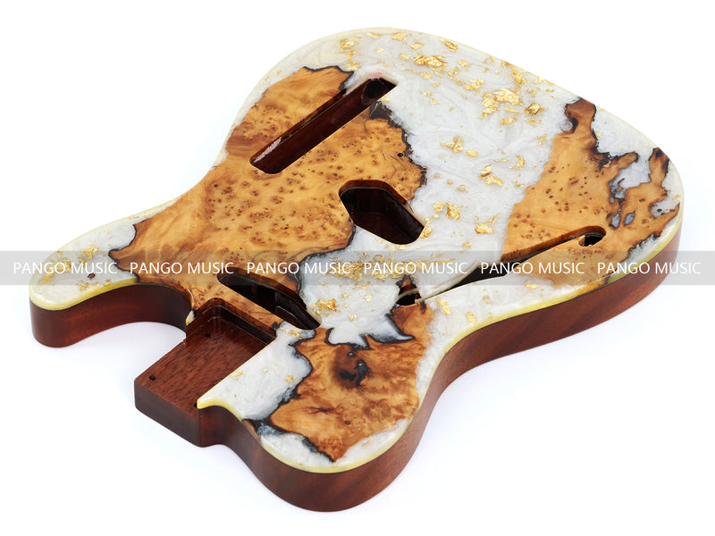 One-of-a-Kind Burl Wood Veneer Epoxy Resin Tele Thinline Style Electric Guitar Body with F-Hole (TRB-001)