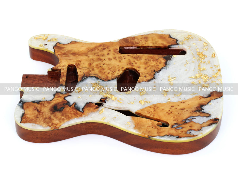One-of-a-Kind Burl Wood Veneer Epoxy Resin Tele Thinline Style Electric Guitar Body with F-Hole (TRB-001)