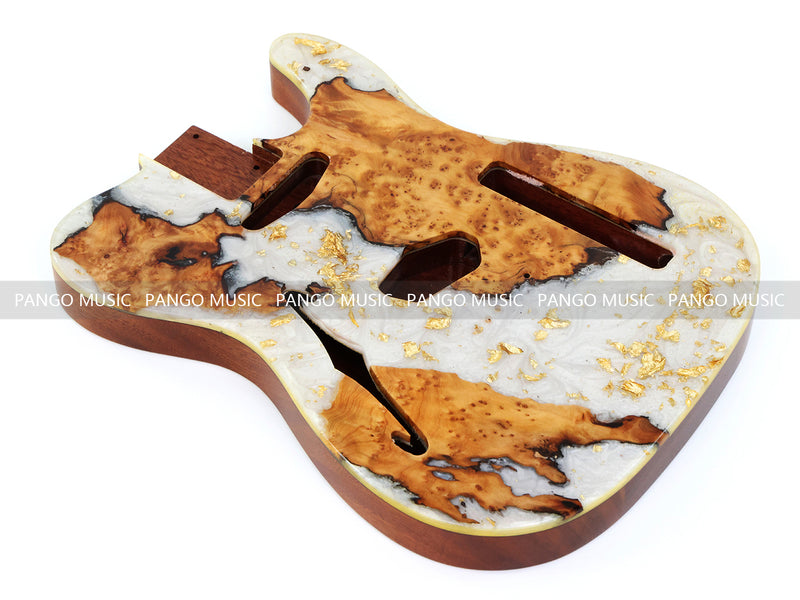 One-of-a-Kind Burl Wood Veneer Epoxy Resin Tele Thinline Style Electric Guitar Body with F-Hole (TRB-001)
