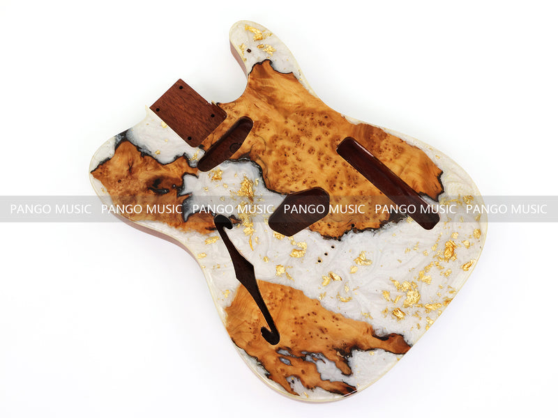 One-of-a-Kind Burl Wood Veneer Epoxy Resin Tele Thinline Style Electric Guitar Body with F-Hole (TRB-001)