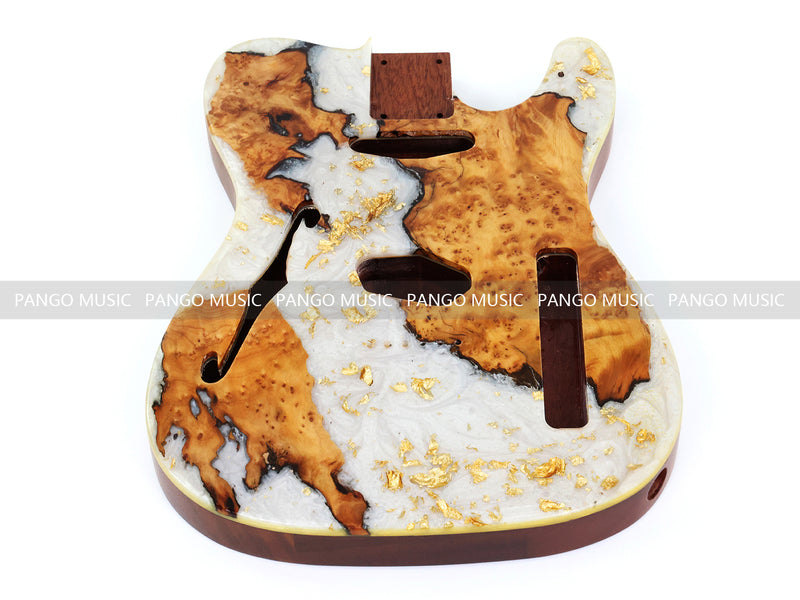 One-of-a-Kind Burl Wood Veneer Epoxy Resin Tele Thinline Style Electric Guitar Body with F-Hole (TRB-001)