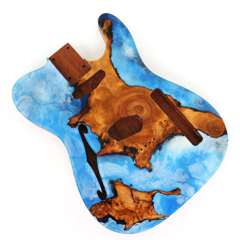 One-of-a-Kind Burl Wood Veneer Epoxy Resin Tele Thinline Style Electric Guitar Body with F-Hole (TRB-002)