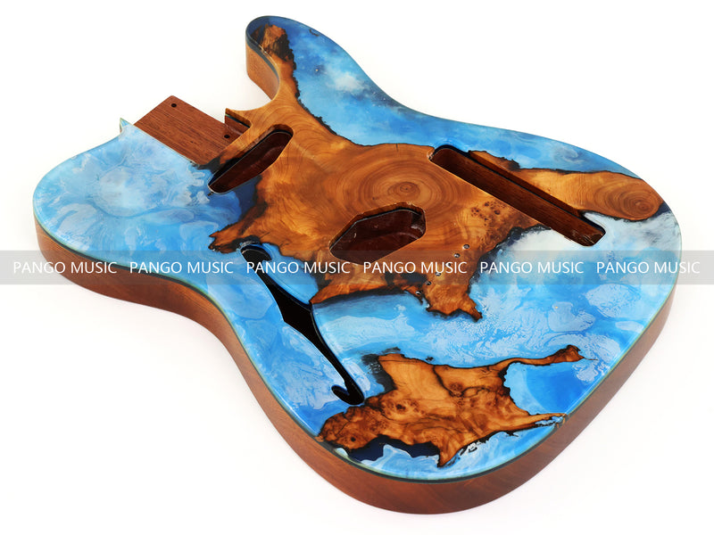 One-of-a-Kind Burl Wood Veneer Epoxy Resin Tele Thinline Style Electric Guitar Body with F-Hole (TRB-002)