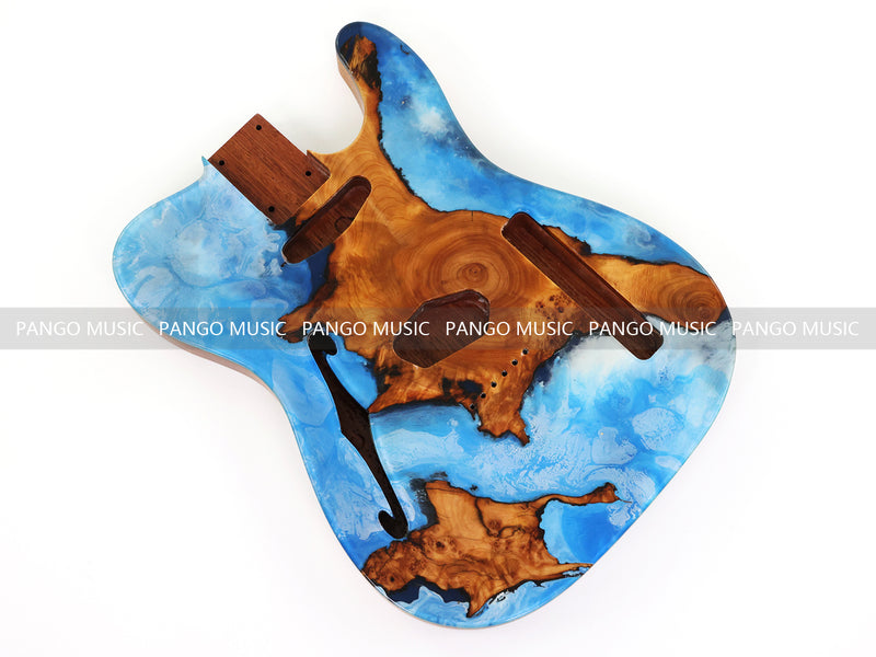 One-of-a-Kind Burl Wood Veneer Epoxy Resin Tele Thinline Style Electric Guitar Body with F-Hole (TRB-002)
