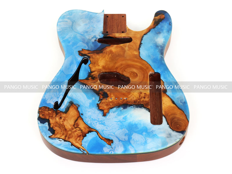 One-of-a-Kind Burl Wood Veneer Epoxy Resin Tele Thinline Style Electric Guitar Body with F-Hole (TRB-002)
