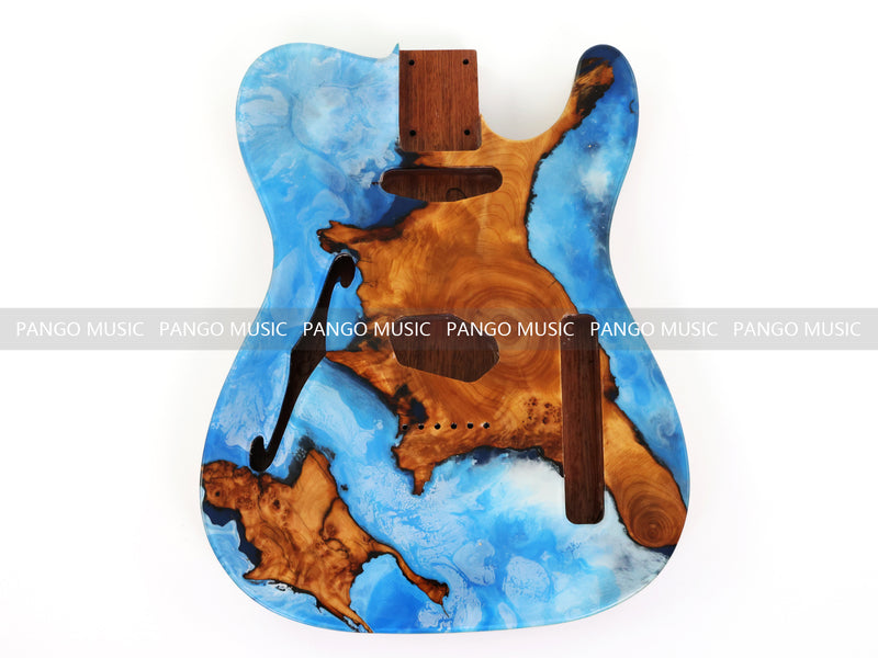 One-of-a-Kind Burl Wood Veneer Epoxy Resin Tele Thinline Style Electric Guitar Body with F-Hole (TRB-002)