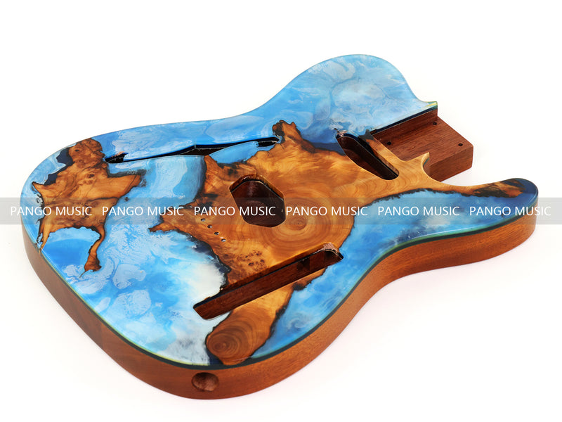 One-of-a-Kind Burl Wood Veneer Epoxy Resin Tele Thinline Style Electric Guitar Body with F-Hole (TRB-002)