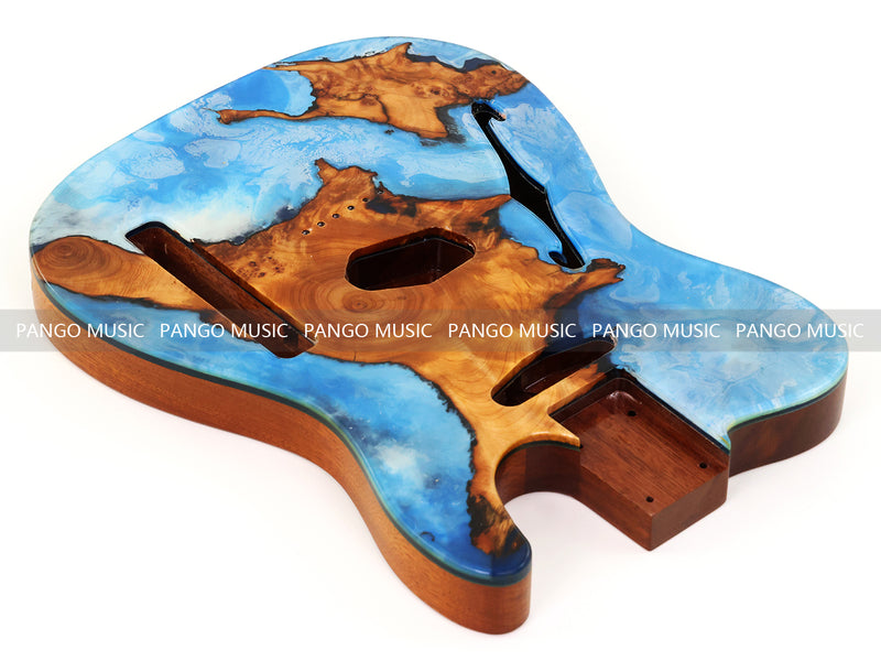 One-of-a-Kind Burl Wood Veneer Epoxy Resin Tele Thinline Style Electric Guitar Body with F-Hole (TRB-002)