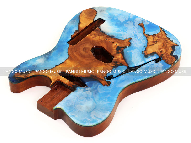 One-of-a-Kind Burl Wood Veneer Epoxy Resin Tele Thinline Style Electric Guitar Body with F-Hole (TRB-002)