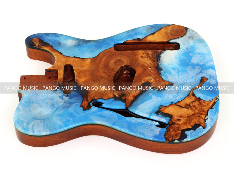 One-of-a-Kind Burl Wood Veneer Epoxy Resin Tele Thinline Style Electric Guitar Body with F-Hole (TRB-002)