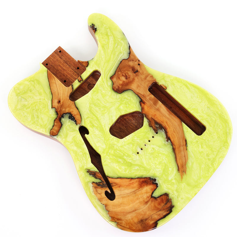 One-of-a-Kind Burl Wood Veneer Epoxy Resin Tele Thinline Style Electric Guitar Body with F-Hole (TRB-003)
