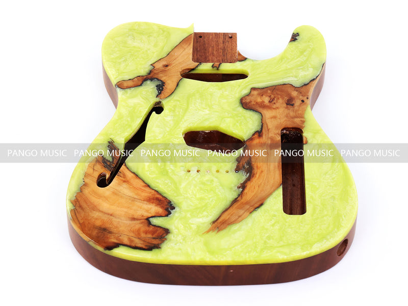 One-of-a-Kind Burl Wood Veneer Epoxy Resin Tele Thinline Style Electric Guitar Body with F-Hole (TRB-003)