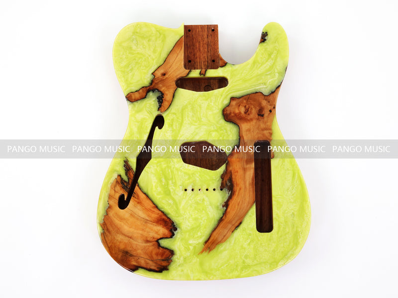 One-of-a-Kind Burl Wood Veneer Epoxy Resin Tele Thinline Style Electric Guitar Body with F-Hole (TRB-003)