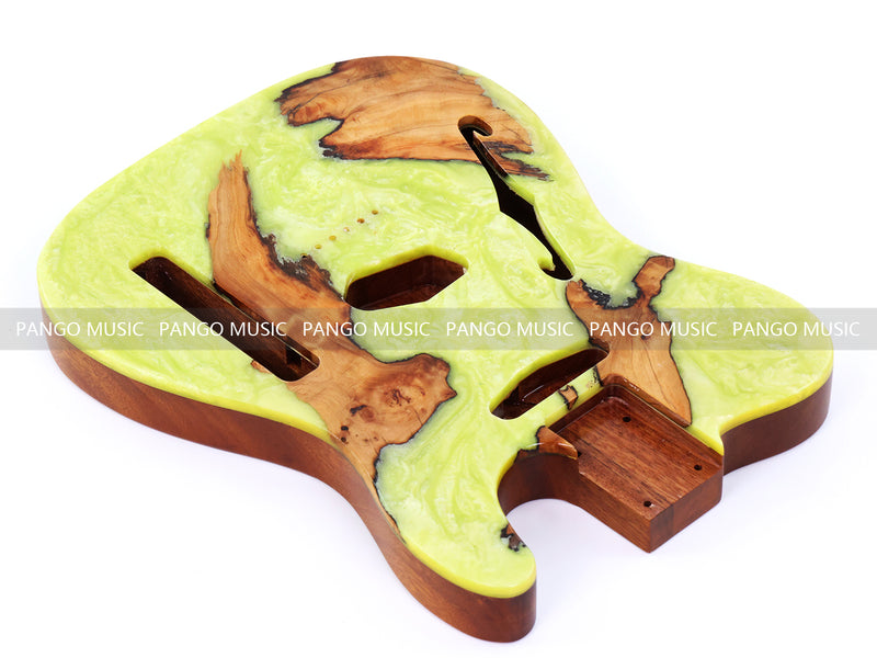One-of-a-Kind Burl Wood Veneer Epoxy Resin Tele Thinline Style Electric Guitar Body with F-Hole (TRB-003)