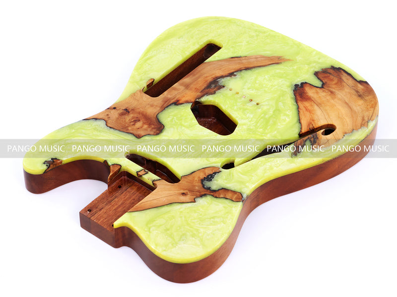 One-of-a-Kind Burl Wood Veneer Epoxy Resin Tele Thinline Style Electric Guitar Body with F-Hole (TRB-003)