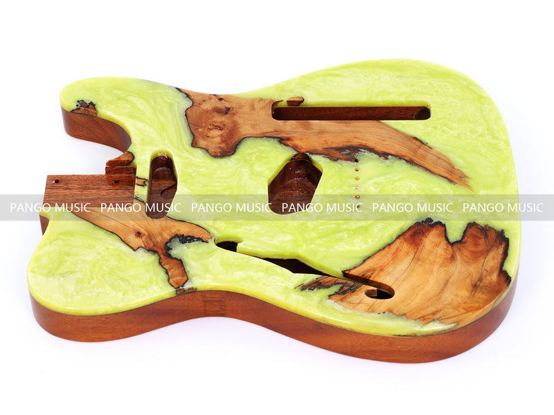 One-of-a-Kind Burl Wood Veneer Epoxy Resin Tele Thinline Style Electric Guitar Body with F-Hole (TRB-003)