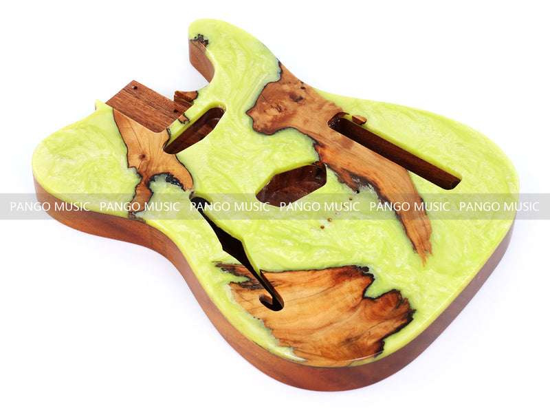 One-of-a-Kind Burl Wood Veneer Epoxy Resin Tele Thinline Style Electric Guitar Body with F-Hole (TRB-003)