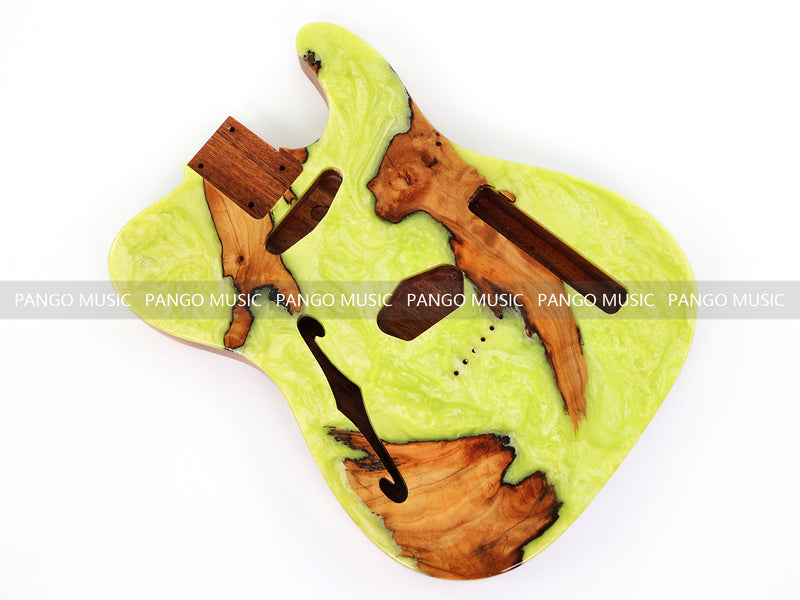 One-of-a-Kind Burl Wood Veneer Epoxy Resin Tele Thinline Style Electric Guitar Body with F-Hole (TRB-003)