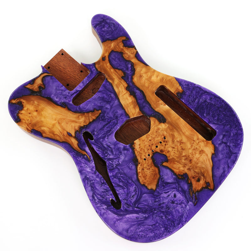 One-of-a-Kind Burl Wood Veneer Epoxy Resin Tele Thinline Style Electric Guitar Body with F-Hole (TRB-004)