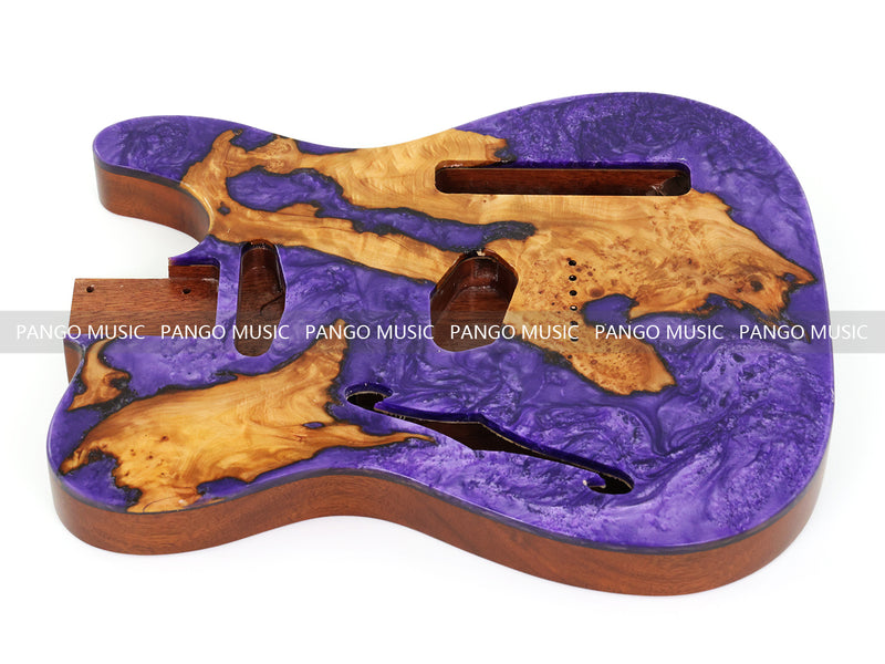 One-of-a-Kind Burl Wood Veneer Epoxy Resin Tele Thinline Style Electric Guitar Body with F-Hole (TRB-004)