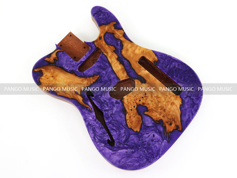 One-of-a-Kind Burl Wood Veneer Epoxy Resin Tele Thinline Style Electric Guitar Body with F-Hole (TRB-004)