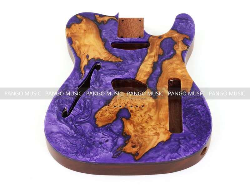 One-of-a-Kind Burl Wood Veneer Epoxy Resin Tele Thinline Style Electric Guitar Body with F-Hole (TRB-004)