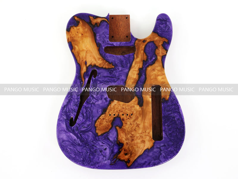 One-of-a-Kind Burl Wood Veneer Epoxy Resin Tele Thinline Style Electric Guitar Body with F-Hole (TRB-004)