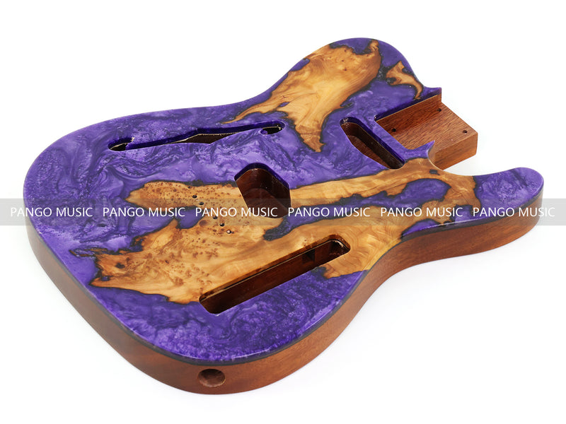 One-of-a-Kind Burl Wood Veneer Epoxy Resin Tele Thinline Style Electric Guitar Body with F-Hole (TRB-004)