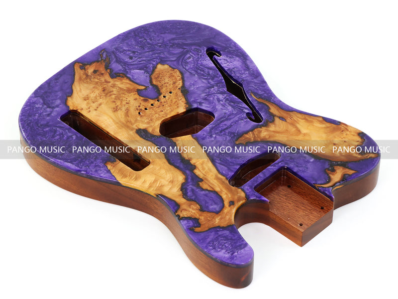 One-of-a-Kind Burl Wood Veneer Epoxy Resin Tele Thinline Style Electric Guitar Body with F-Hole (TRB-004)
