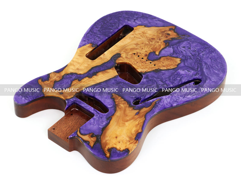 One-of-a-Kind Burl Wood Veneer Epoxy Resin Tele Thinline Style Electric Guitar Body with F-Hole (TRB-004)