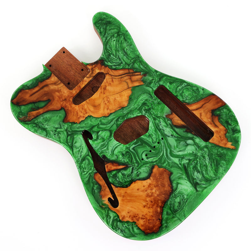 One-of-a-Kind Burl Wood Veneer Epoxy Resin Tele Thinline Style Electric Guitar Body with F-Hole (TRB-005)