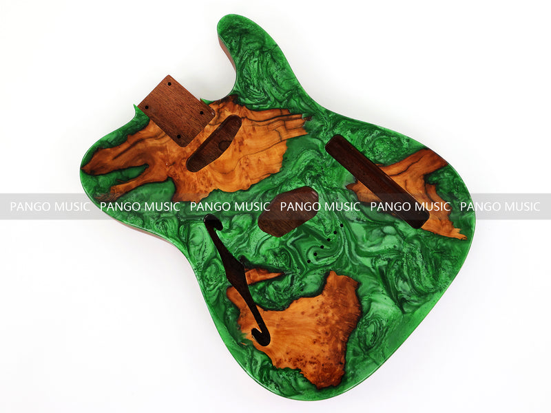 One-of-a-Kind Burl Wood Veneer Epoxy Resin Tele Thinline Style Electric Guitar Body with F-Hole (TRB-005)