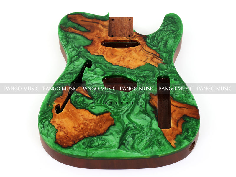 One-of-a-Kind Burl Wood Veneer Epoxy Resin Tele Thinline Style Electric Guitar Body with F-Hole (TRB-005)