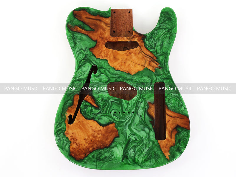 One-of-a-Kind Burl Wood Veneer Epoxy Resin Tele Thinline Style Electric Guitar Body with F-Hole (TRB-005)