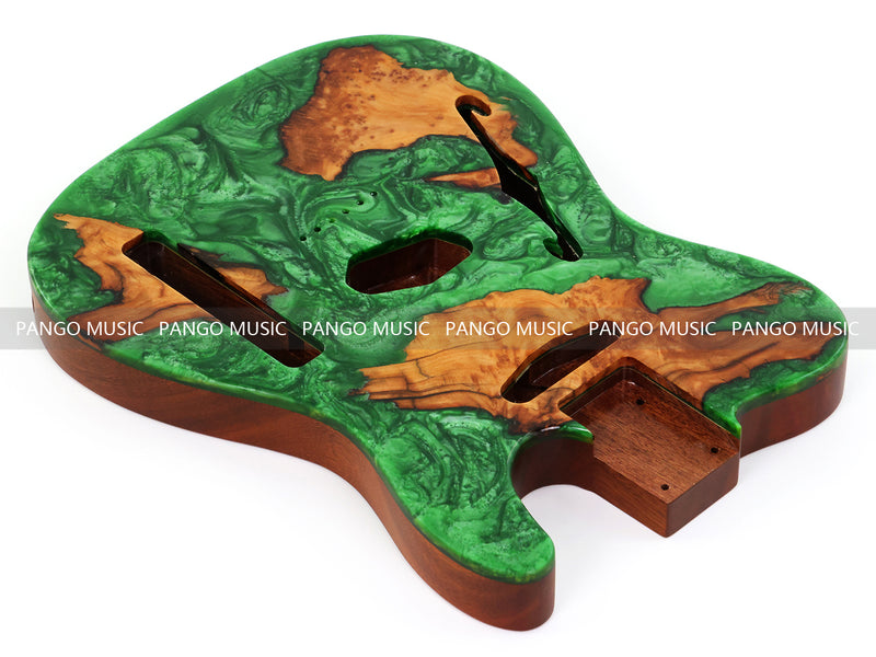 One-of-a-Kind Burl Wood Veneer Epoxy Resin Tele Thinline Style Electric Guitar Body with F-Hole (TRB-005)