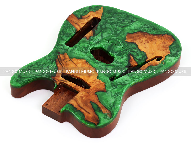 One-of-a-Kind Burl Wood Veneer Epoxy Resin Tele Thinline Style Electric Guitar Body with F-Hole (TRB-005)