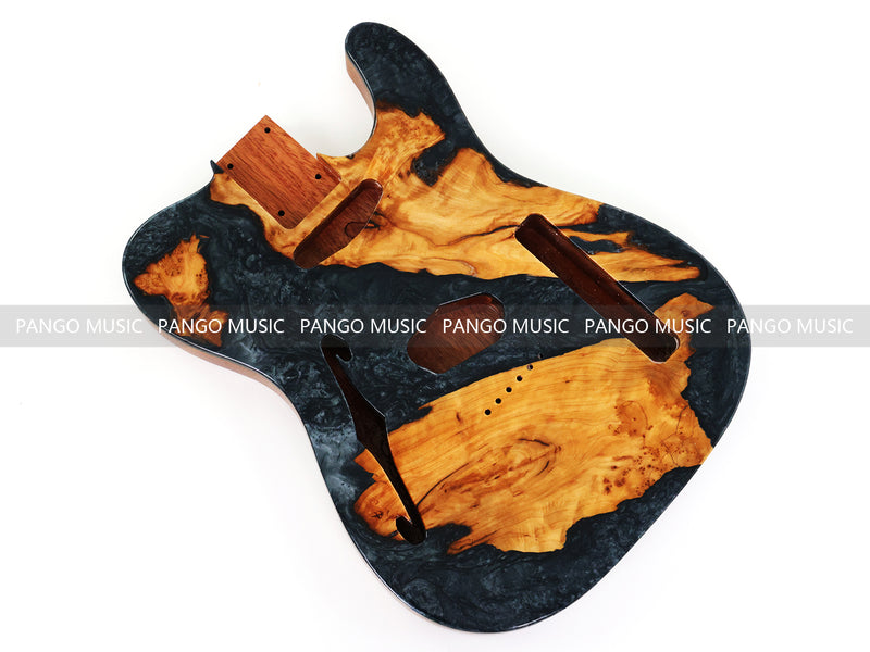 One-of-a-Kind Burl Wood Veneer Epoxy Resin Tele Thinline Style Electric Guitar Body with F-Hole (TRB-006)