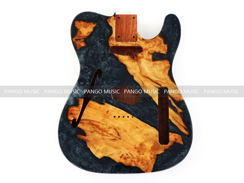 One-of-a-Kind Burl Wood Veneer Epoxy Resin Tele Thinline Style Electric Guitar Body with F-Hole (TRB-006)