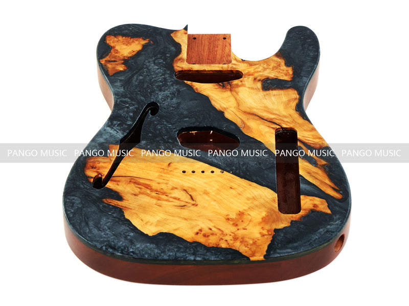 One-of-a-Kind Burl Wood Veneer Epoxy Resin Tele Thinline Style Electric Guitar Body with F-Hole (TRB-006)
