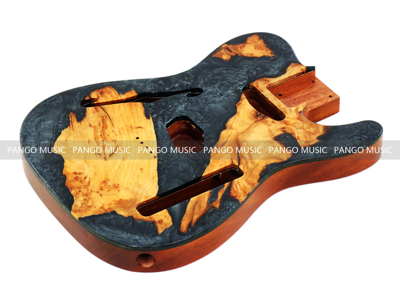 One-of-a-Kind Burl Wood Veneer Epoxy Resin Tele Thinline Style Electric Guitar Body with F-Hole (TRB-006)
