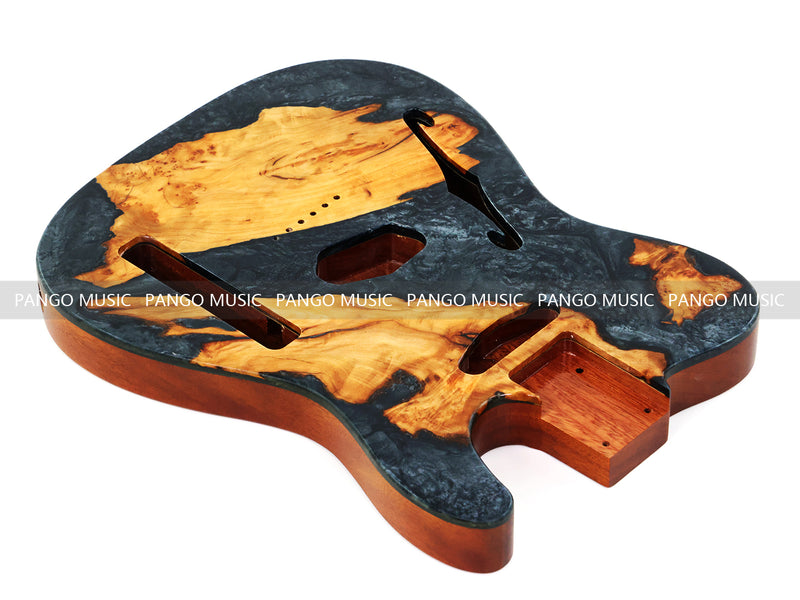 One-of-a-Kind Burl Wood Veneer Epoxy Resin Tele Thinline Style Electric Guitar Body with F-Hole (TRB-006)