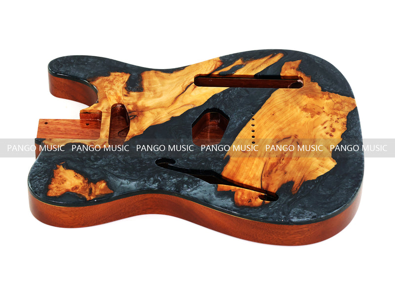One-of-a-Kind Burl Wood Veneer Epoxy Resin Tele Thinline Style Electric Guitar Body with F-Hole (TRB-006)