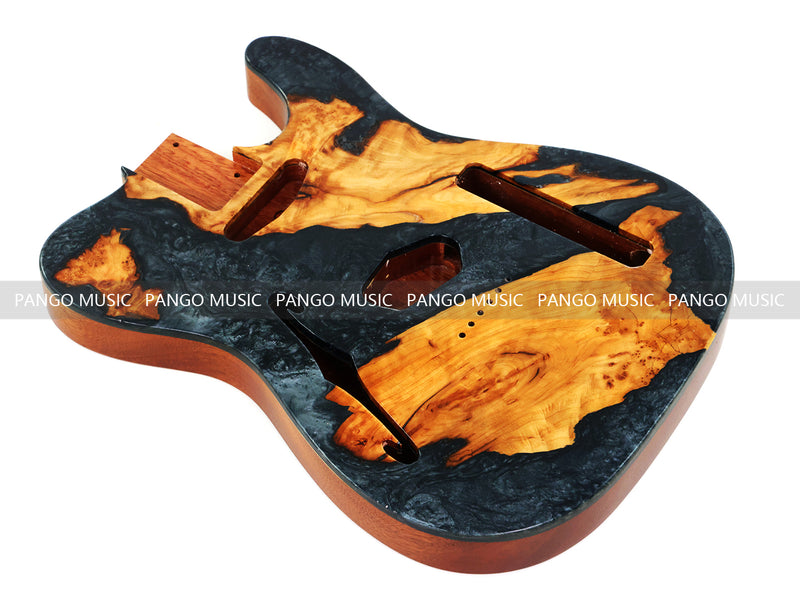 One-of-a-Kind Burl Wood Veneer Epoxy Resin Tele Thinline Style Electric Guitar Body with F-Hole (TRB-006)