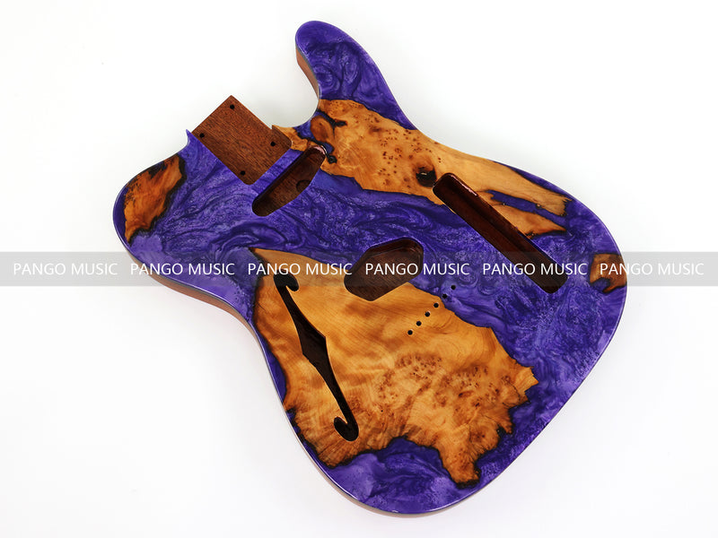 One-of-a-Kind Burl Wood Veneer Epoxy Resin Tele Thinline Style Electric Guitar Body with F-Hole (TRB-007)