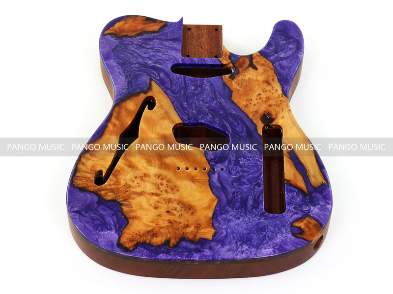 One-of-a-Kind Burl Wood Veneer Epoxy Resin Tele Thinline Style Electric Guitar Body with F-Hole (TRB-007)