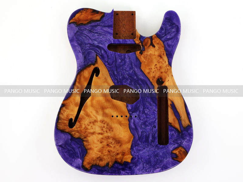 One-of-a-Kind Burl Wood Veneer Epoxy Resin Tele Thinline Style Electric Guitar Body with F-Hole (TRB-007)