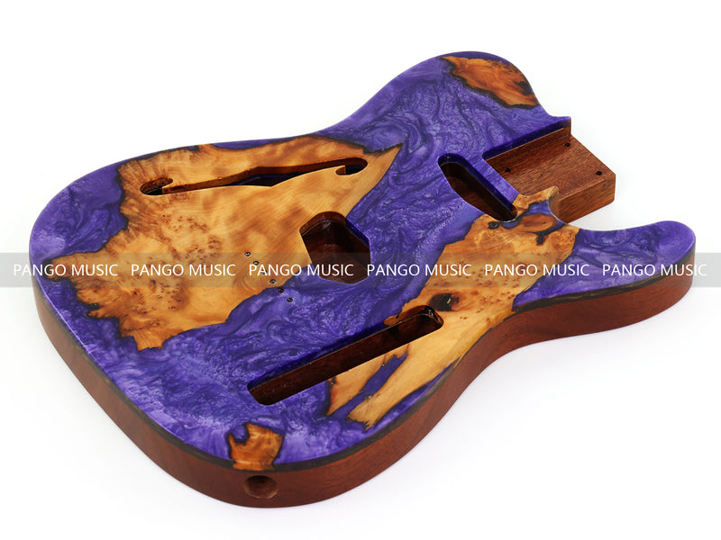 One-of-a-Kind Burl Wood Veneer Epoxy Resin Tele Thinline Style Electric Guitar Body with F-Hole (TRB-007)